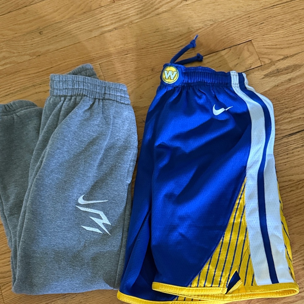 Nike Kids Gray Sweatpants and Golden State shorts